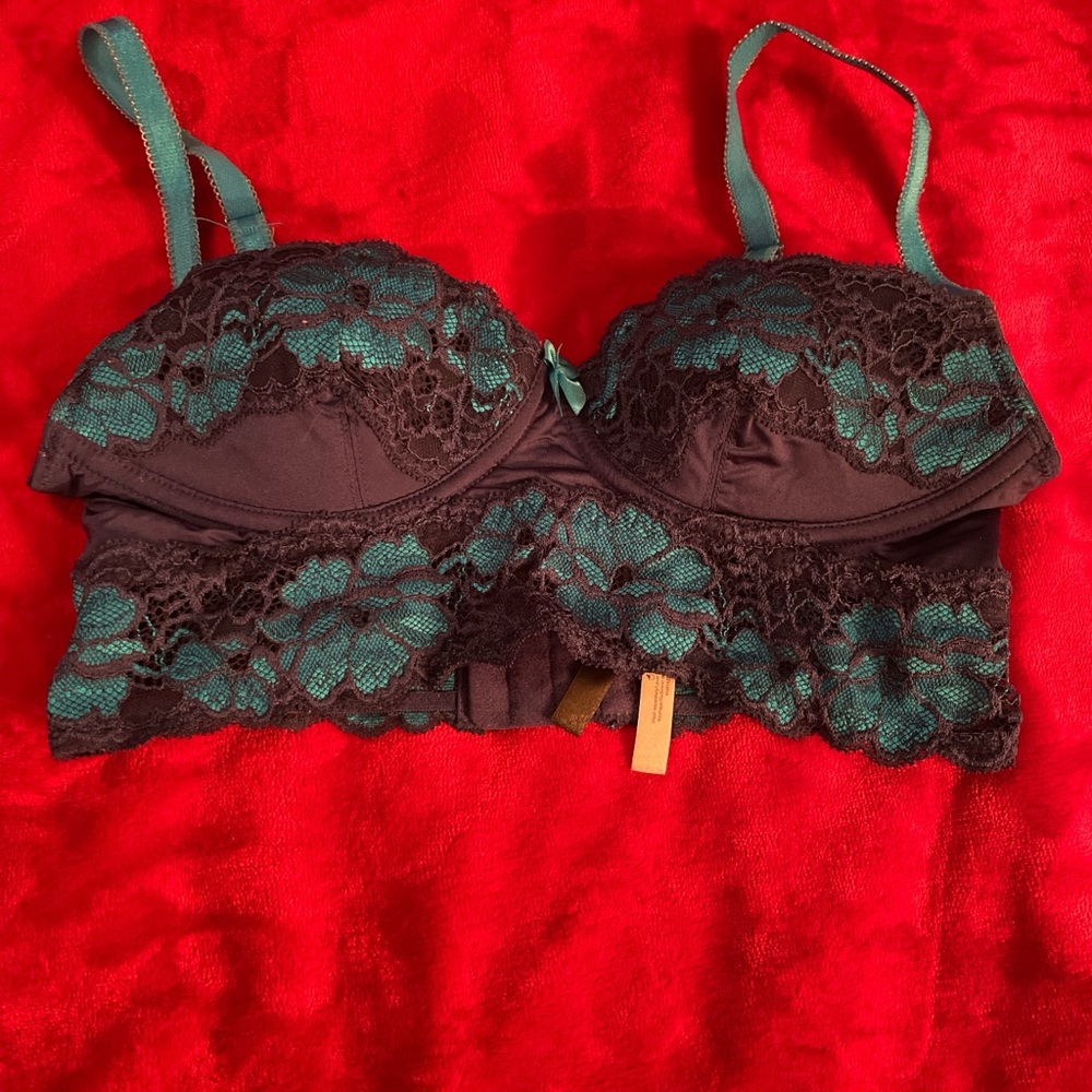 Adore Me Lace Bralette in Black and Teal